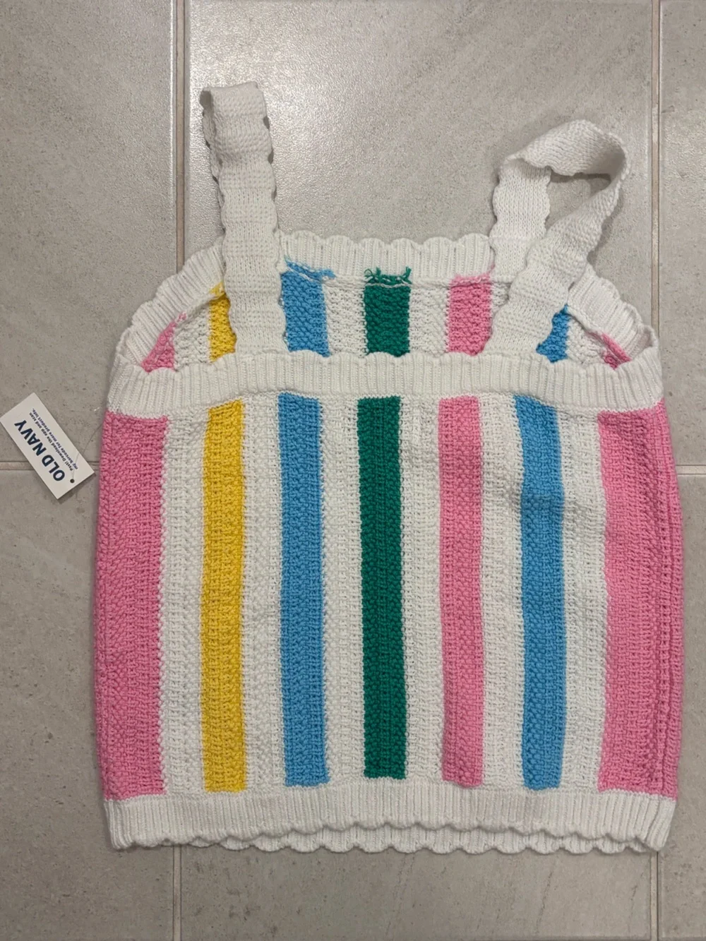 Old Navy White Knit Tank Top with Pink, Blue, Green & Yellow Stripes
